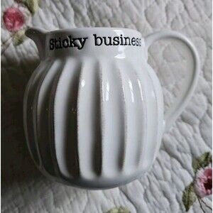NEW! Pier 1 Small Pitcher Honey Maple Syrup STICKY BUSINESS Rustic Farmhouse